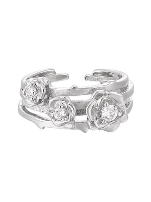 Platinum [adjustable size 15] 925 Sterling Silver Double Layer Flower Vintage Stackable Ring